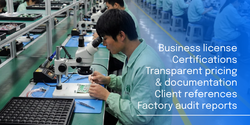 Checklist of key questions for evaluating manufacturing partners in China.