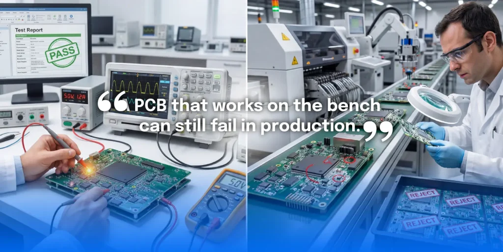 quote "a pcb that works on the bench can still fail in production"